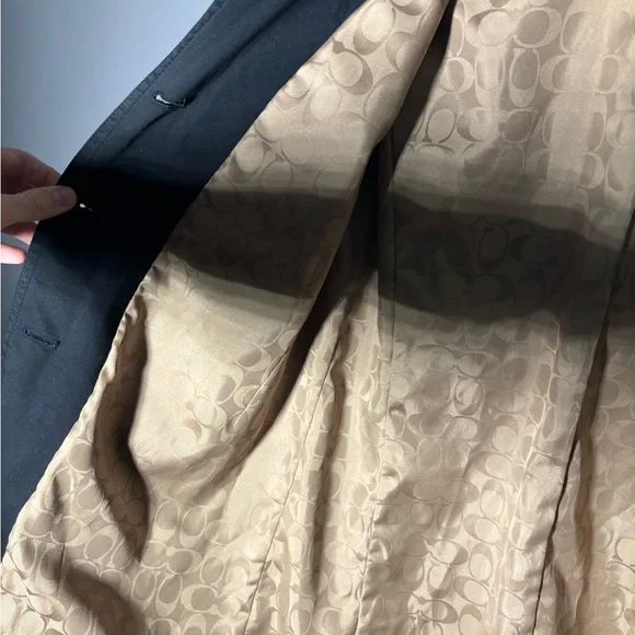 Coach Black Walking Trench Coat Jacket Logo Lining Size Medium - Picture 6 of 7